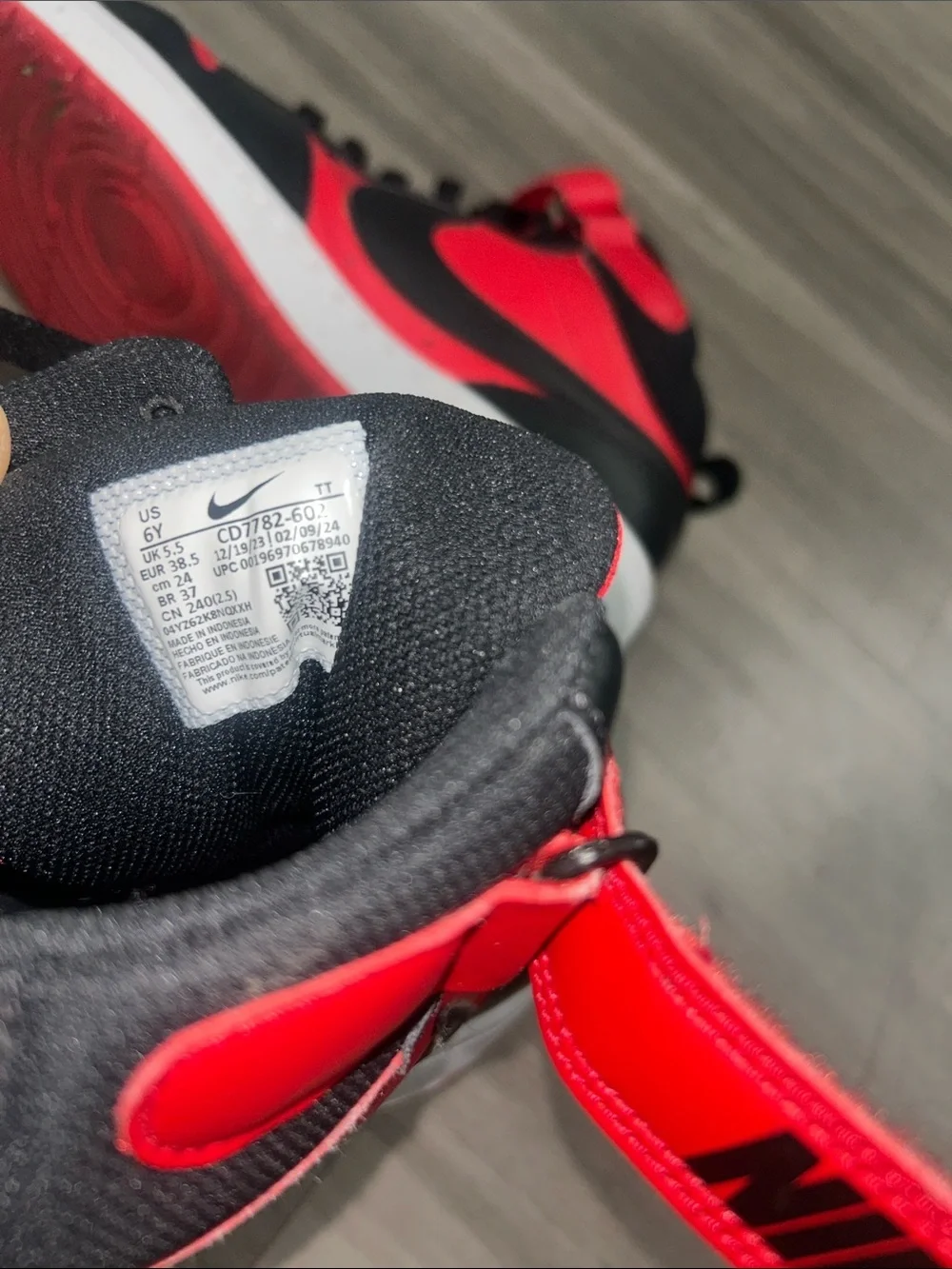 Nike Kids Red and Black High-Top Sneakers with Strap
